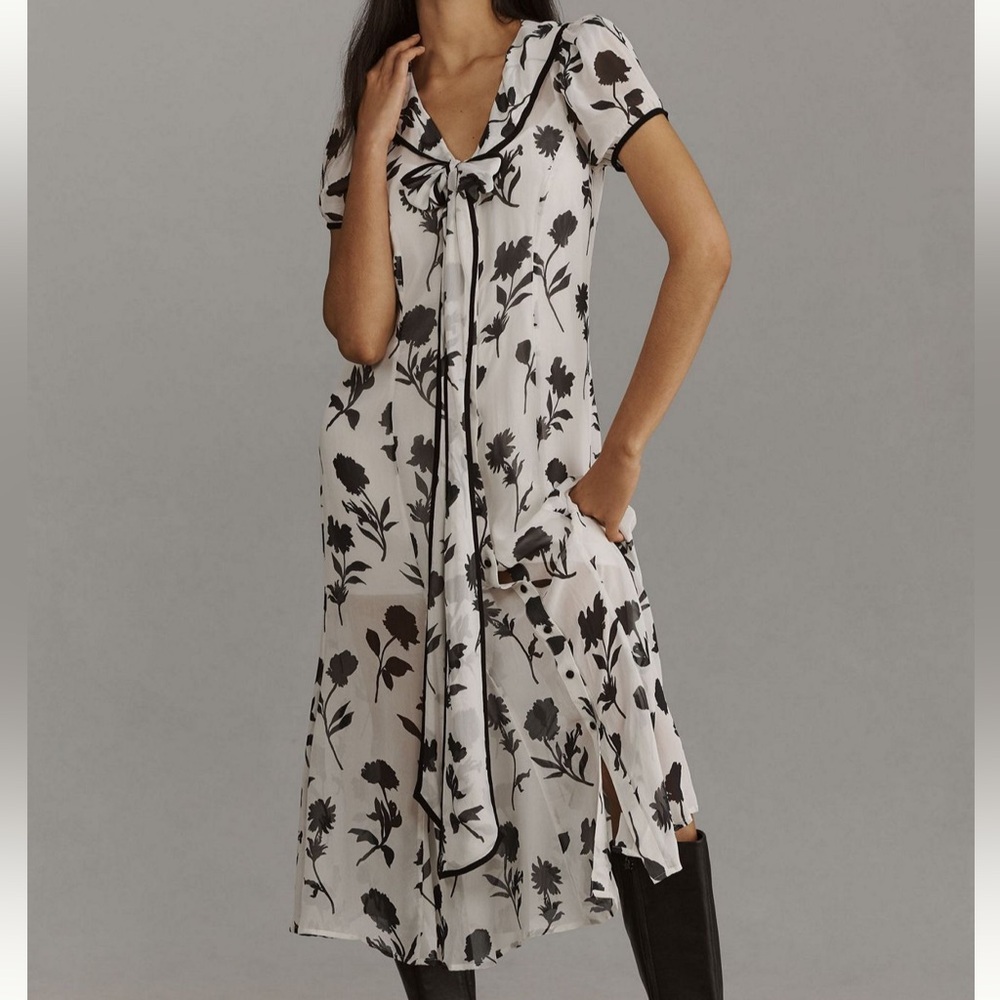 Anthropologie Black and White Floral Midi Dress